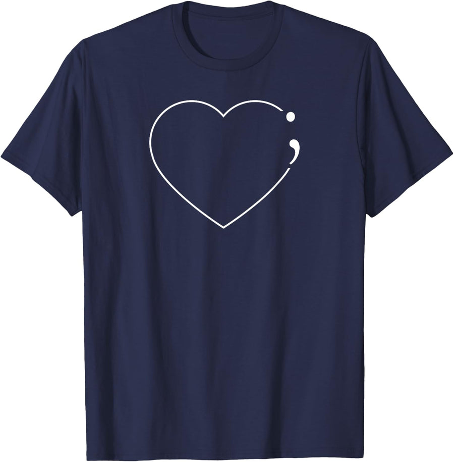 Heart Semicolon - Mental Health Awareness T-Shirt - Navy Blue