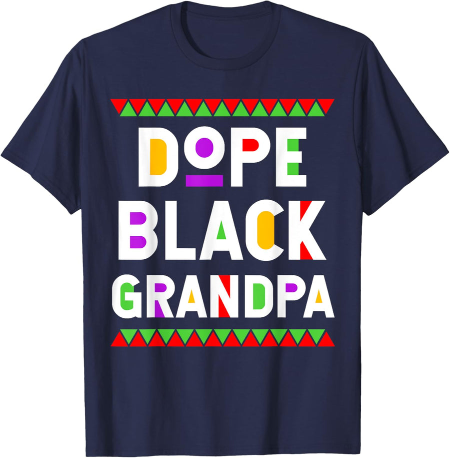 Dope Black Grandpa T-Shirt African American Black History Month Tees - Navy Blue