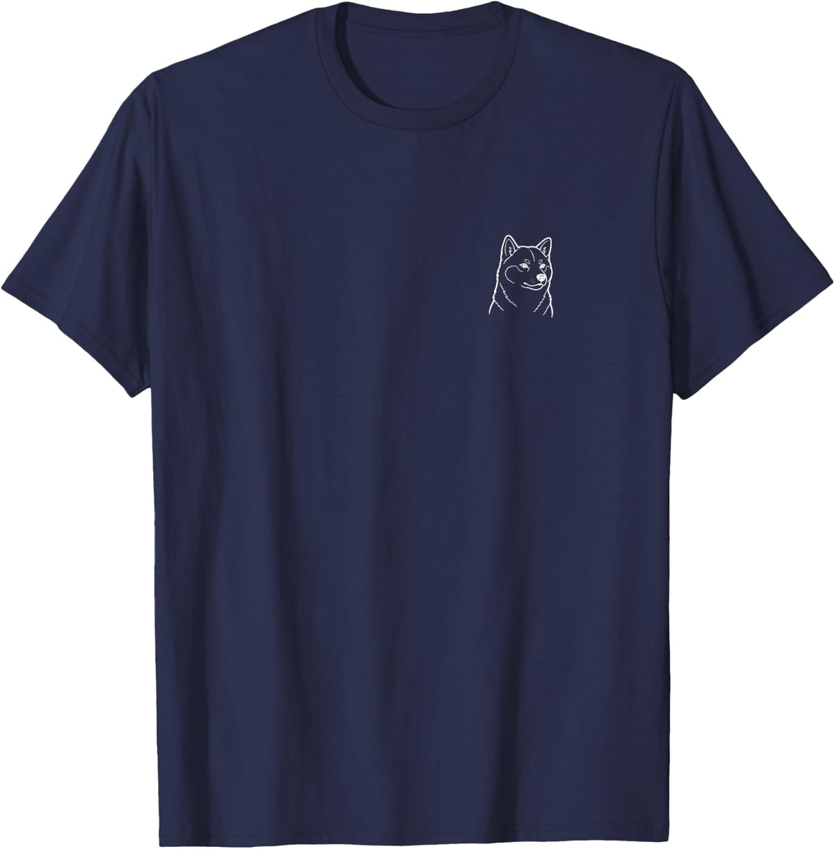 Shiba Inu Dog Lover Cute Minimalist Doodle Pocket T-Shirt - Navy Blue