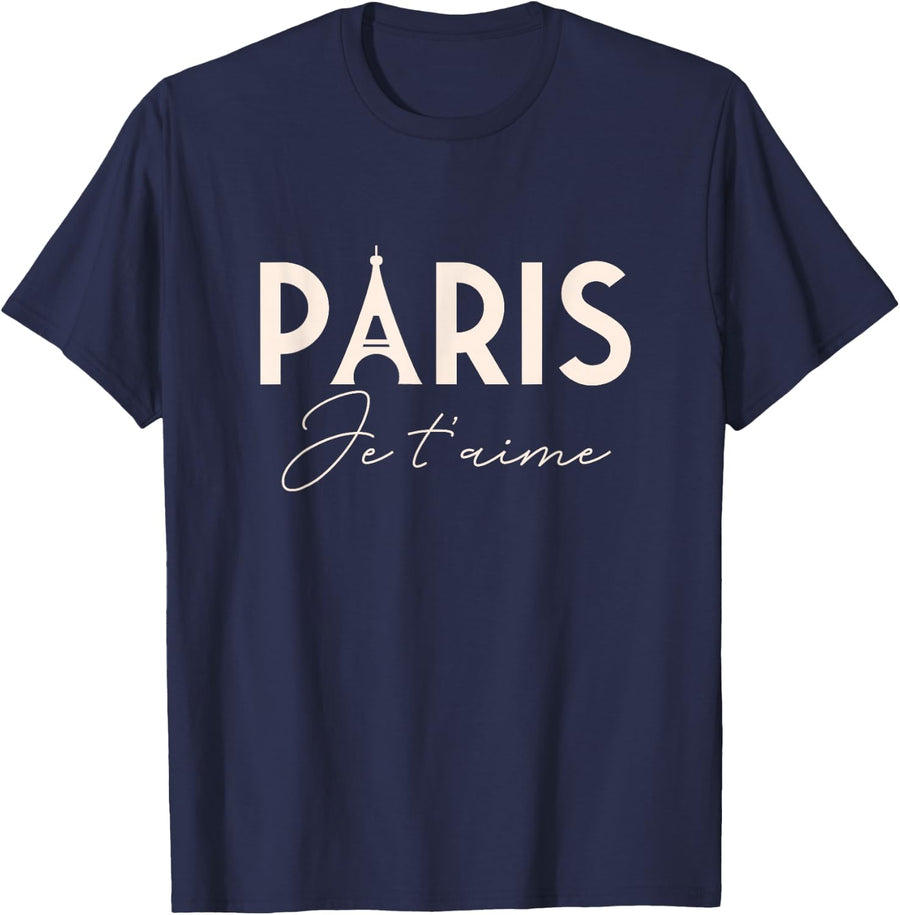I Love Paris T-Shirt France Eiffel Tower Tee Je T'aime French Tees T Shirts - Navy Blue