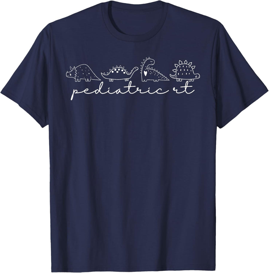Pediatric RT Dinosaur Respiratory Therapist RT Therapy T-Shirt - Navy Blue