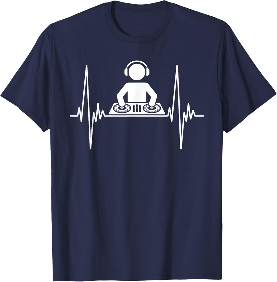Funny DJ Art for Men Women Vinyl Record Lover Disc Jockey DJ T-Shirt - Navy Blue