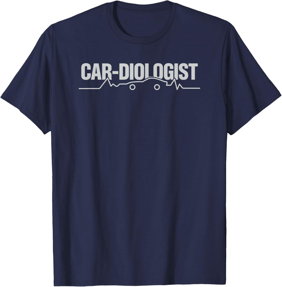 Heartbeat Car-Diologist Funny Car Guy Automotive Mechanic T-Shirt - Navy Blue