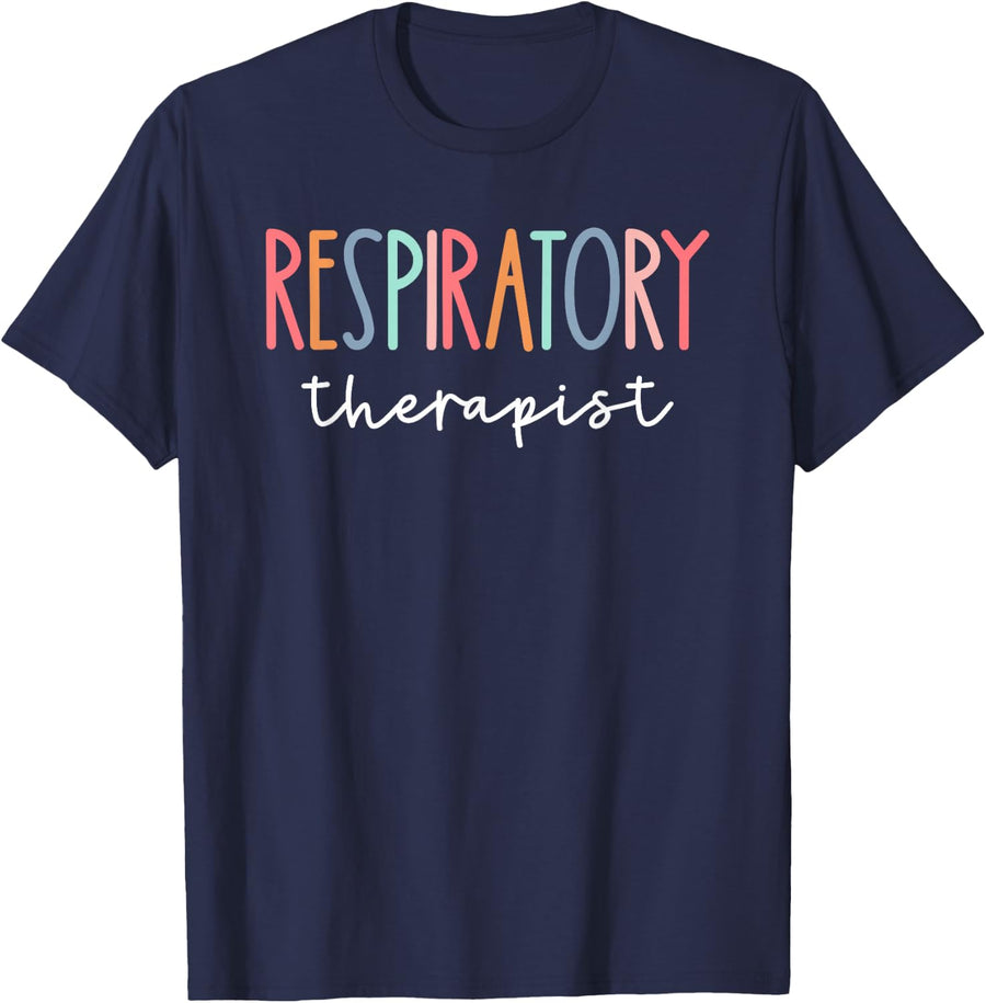 Respiratory Therapist T-Shirt Funny RT Care Tee for Respiratory Therapy Professionals - Navy Blue