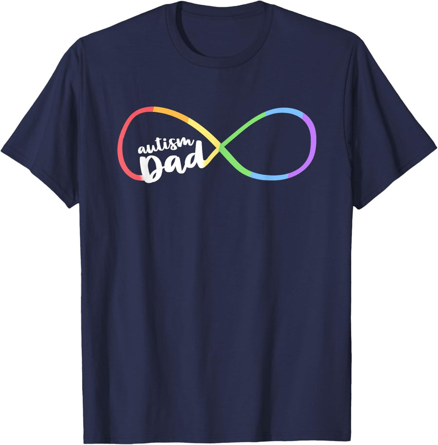 Family Autism Awareness Dad Rainbow Infinity Symbol T-Shirt - Navy Blue
