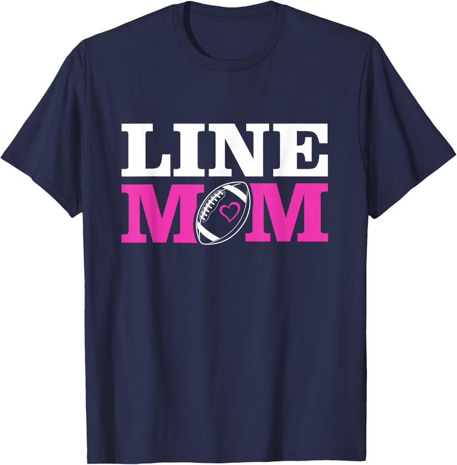 Football Lineman Mom Line Mom T-Shirt Tee For Offensive Defensive Line Moms - Navy Blue