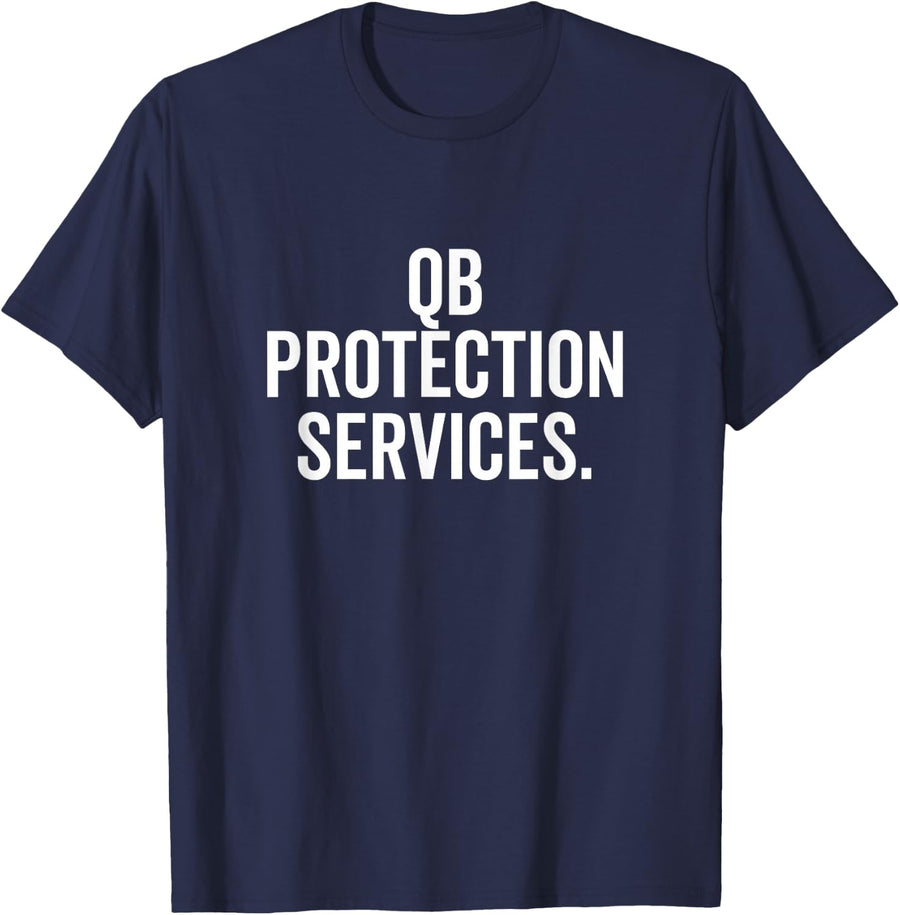 QB Protection Services Quarterback Lineman Funny Football T-Shirt - Navy Blue