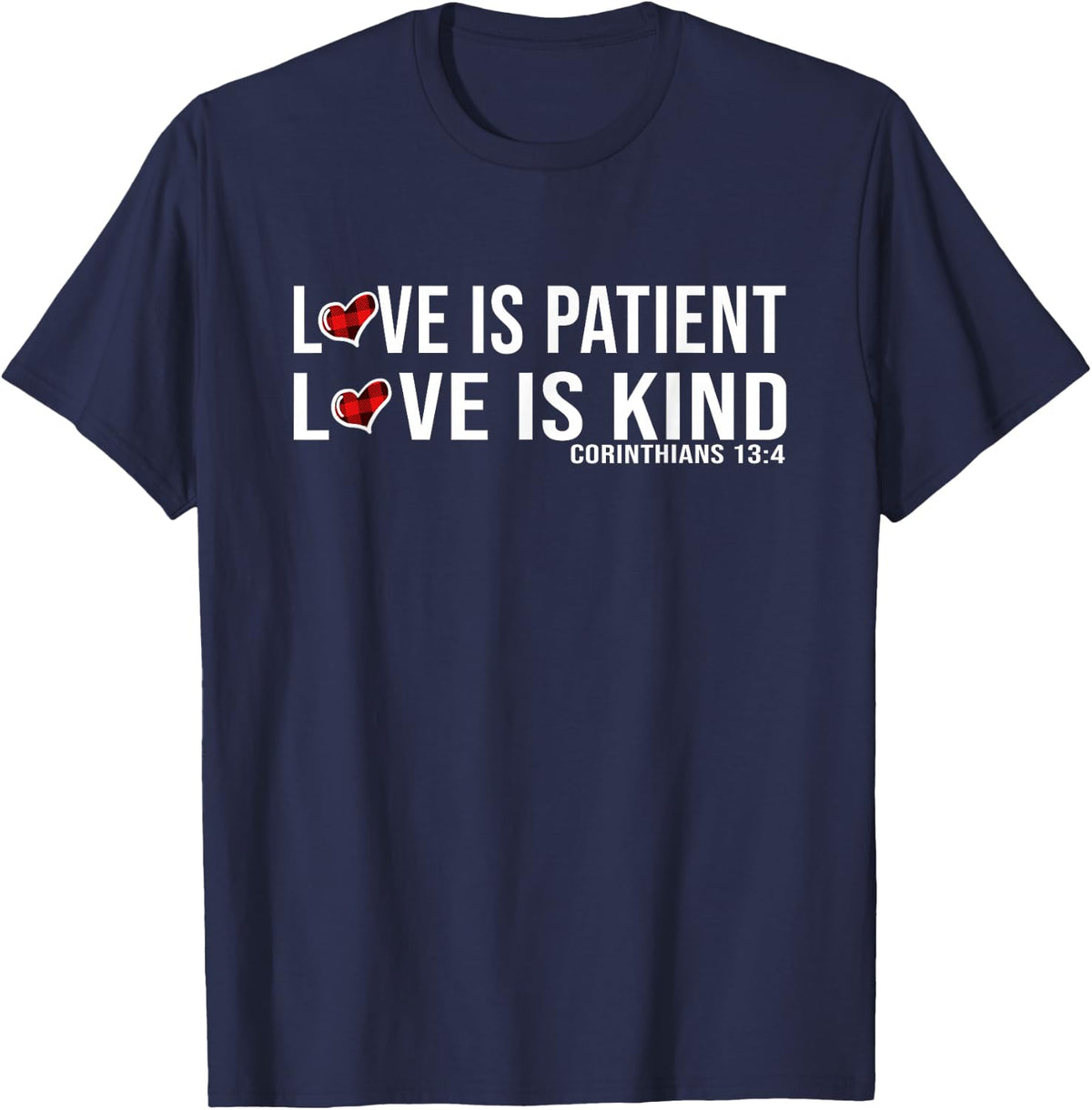 Christian Plaid Heart Valentines Day Cute T-Shirt - Navy Blue