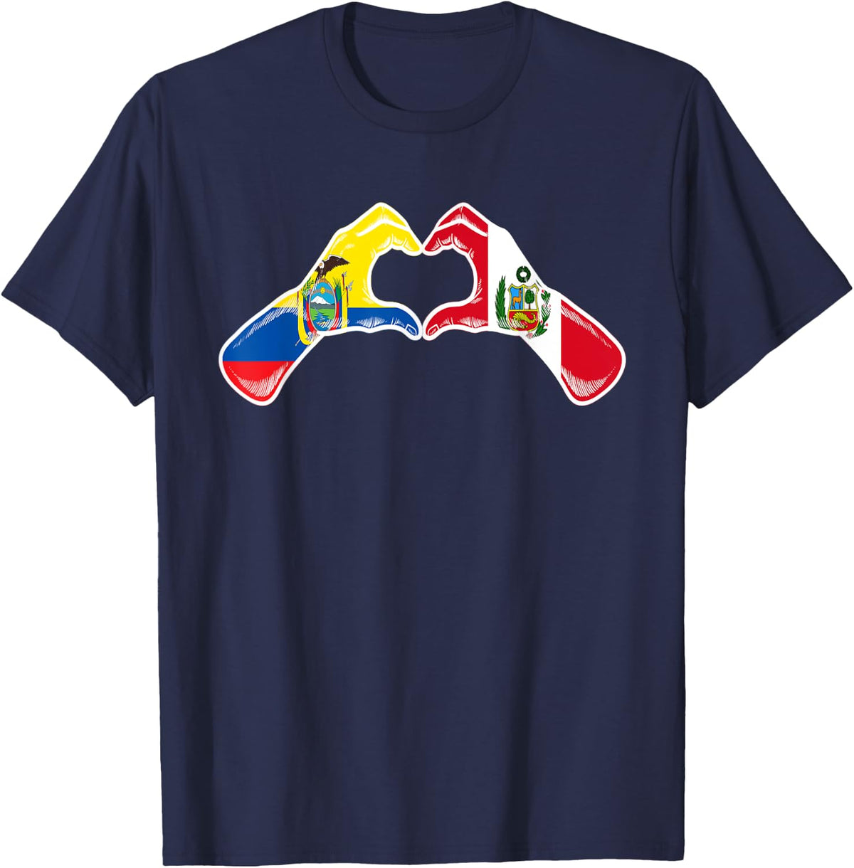 Peru Ecuador Flag Peruvian Ecuadorian Heart T-Shirt - Navy Blue