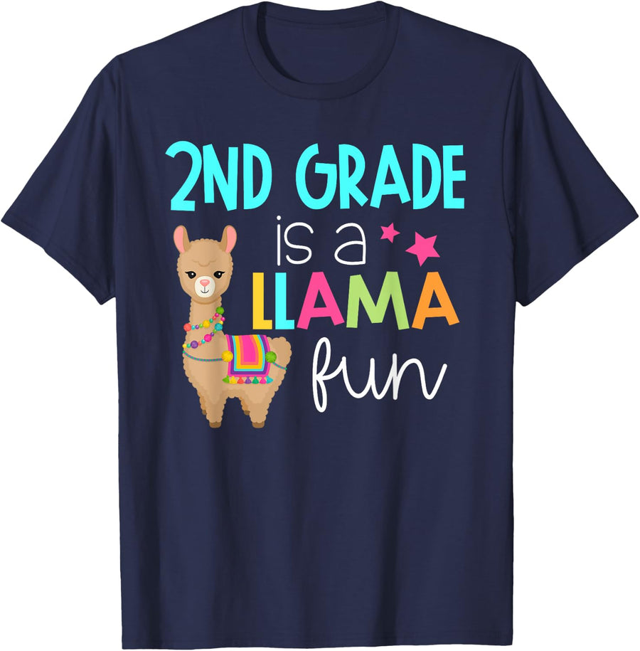 Llama Second Grade Shirt - Cute 2nd Grade Teacher Shirt T-Shirt for Men Women Kids - Navy Blue