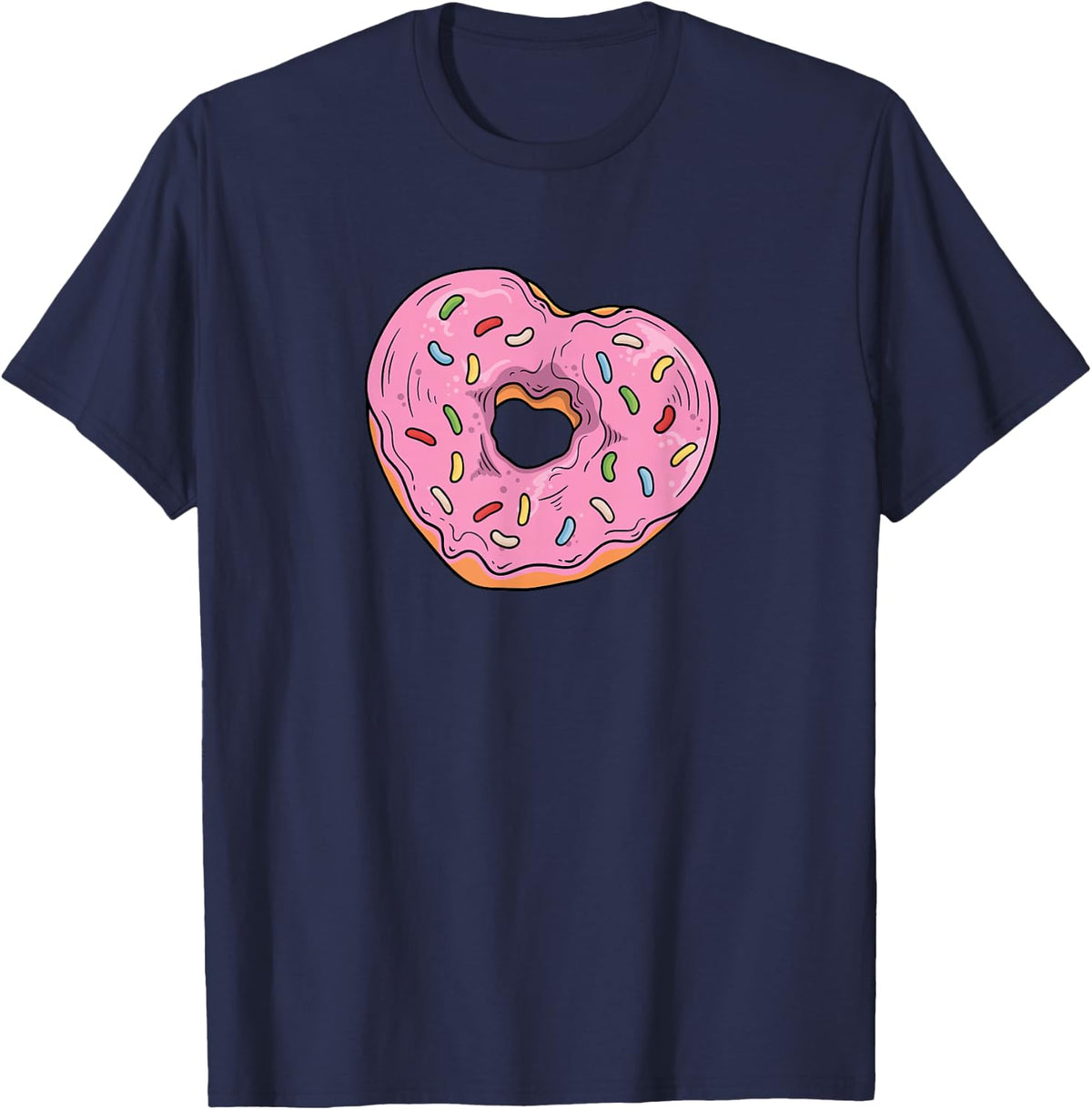 Valentine's Day Donut and Pastry Heart Shaped Donut T-Shirt - Navy Blue
