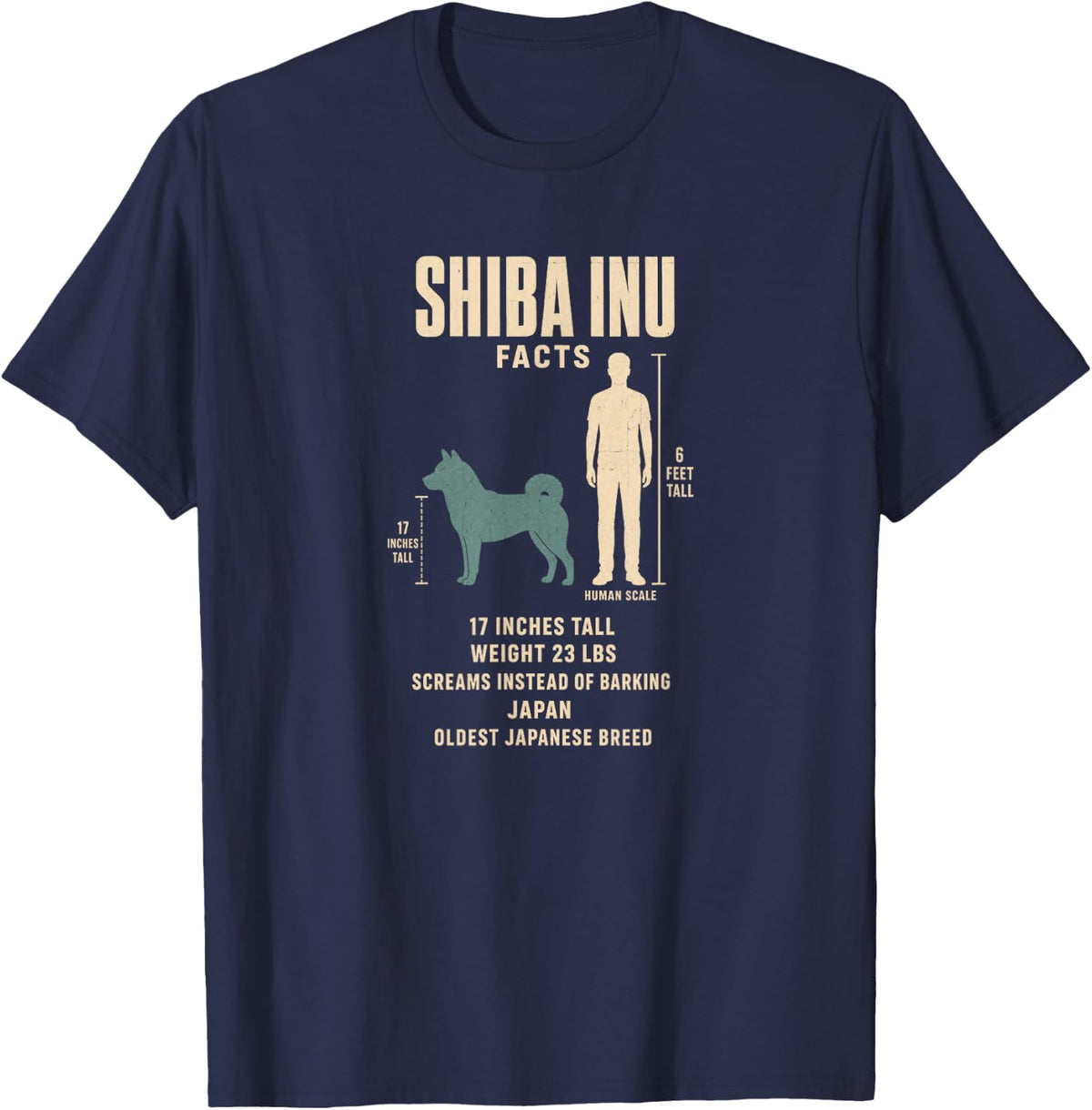 Shiba Inu Facts Dog Breed Size Comparison Chart T-Shirt - Navy Blue