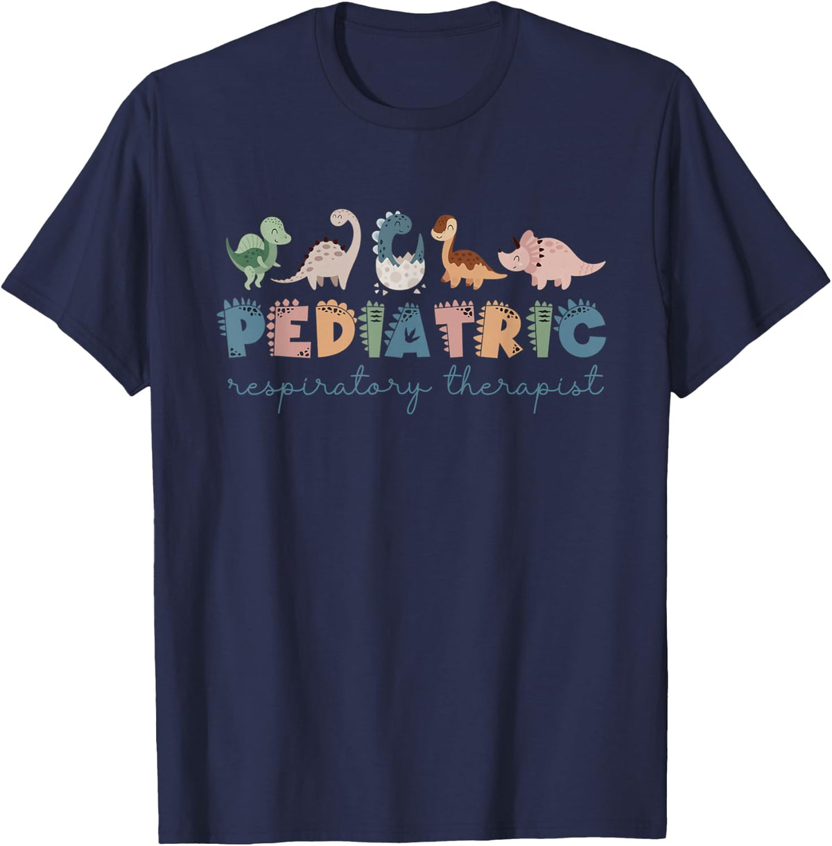 Pediatric Respiratory Therapist Dinosaurs T-Shirt Pediatric RT Tee Women Men - Navy Blue