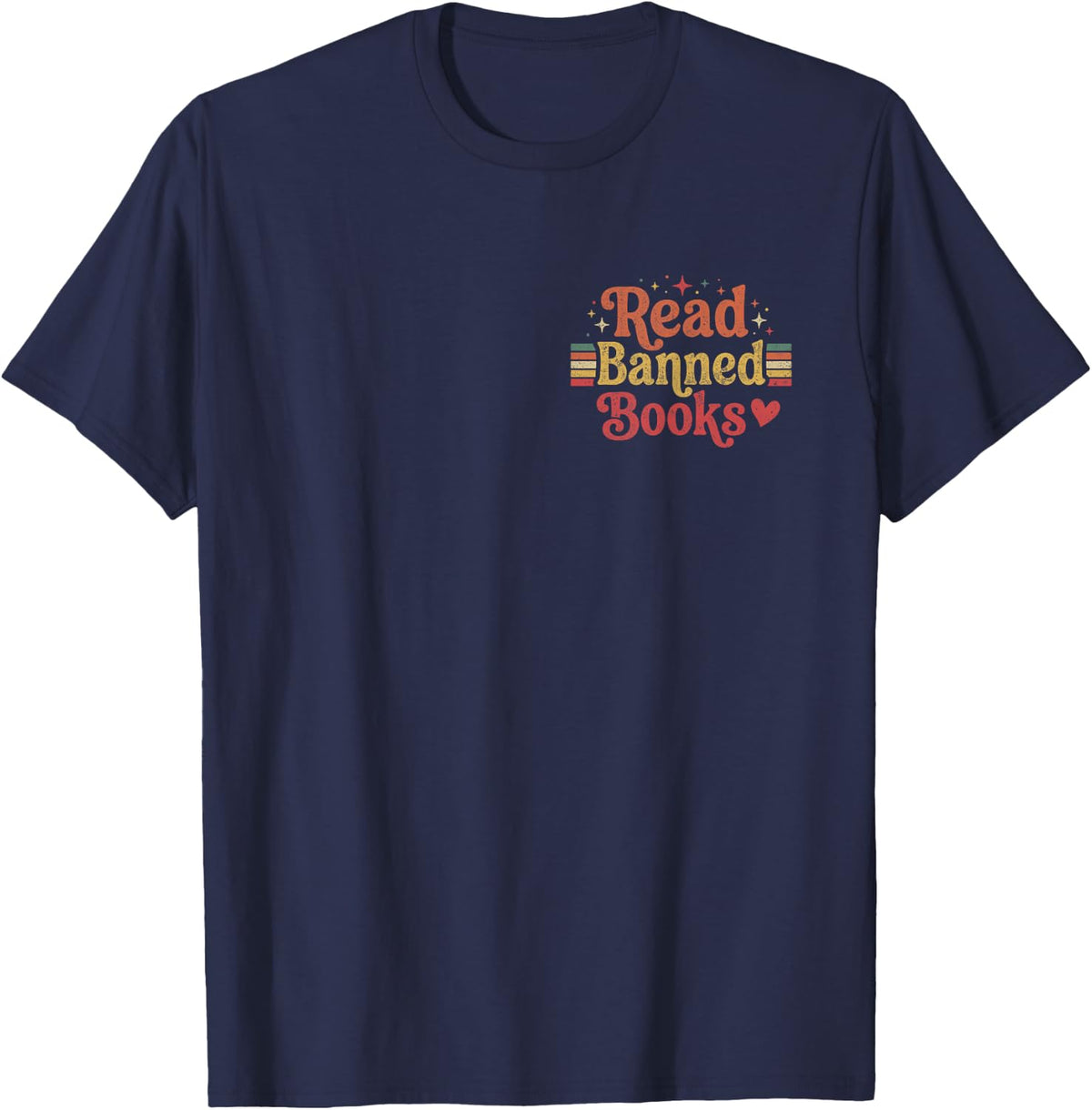 Read Banned Books Retro Literary Reader Style Humor Graphic T-Shirt - Navy Blue