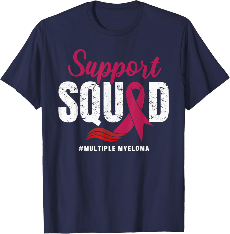 Multiple Myeloma Cancer Support Squad Tees Wear Burgundy Ribbon Awareness T Shirts - Navy Blue
