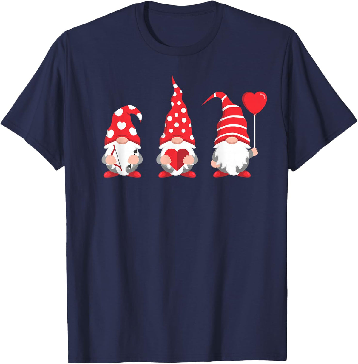 Valentines Day Gnomes Love Red Heart Women Kids Men Funny T-Shirt - Navy Blue