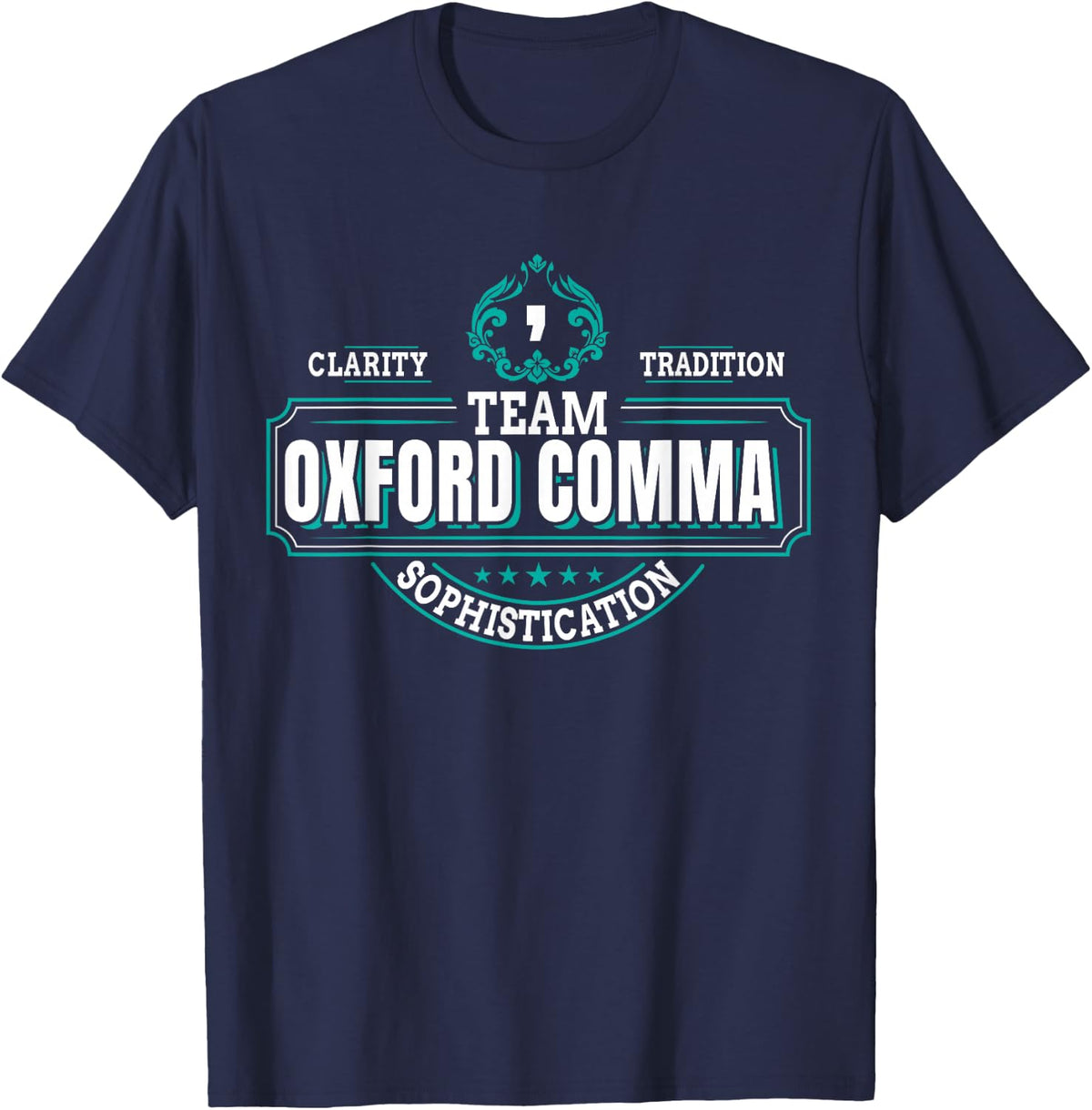 Funny Team Oxford Comma - Grammar Book Lovers Design T-Shirt - Navy Blue