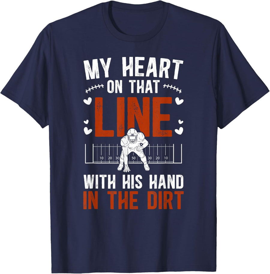 Proud Football Line Mom of A Football Lineman Mother T-Shirt - Navy Blue