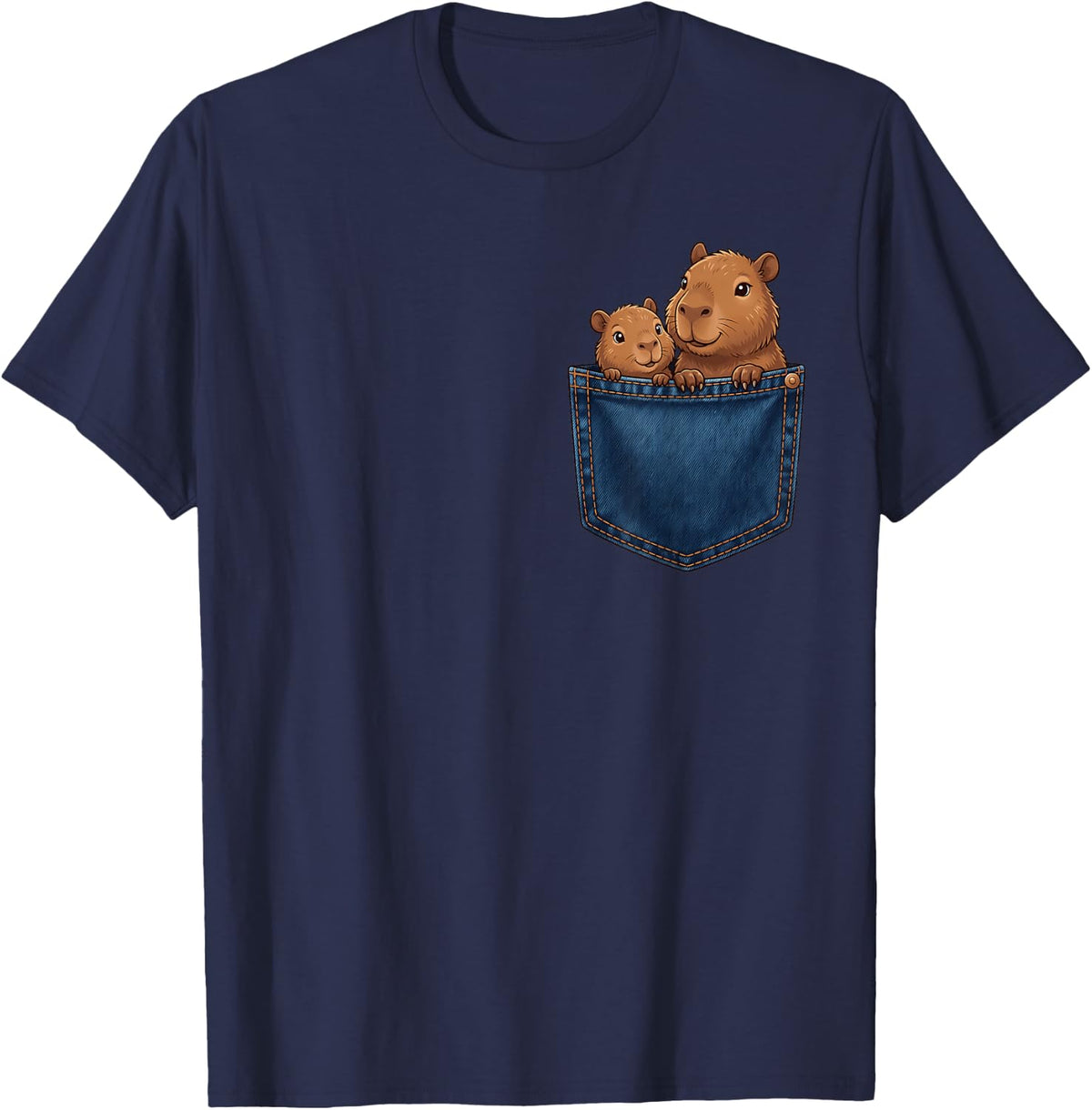 Capybaras Cute Pocket T-Shirt - Navy Blue
