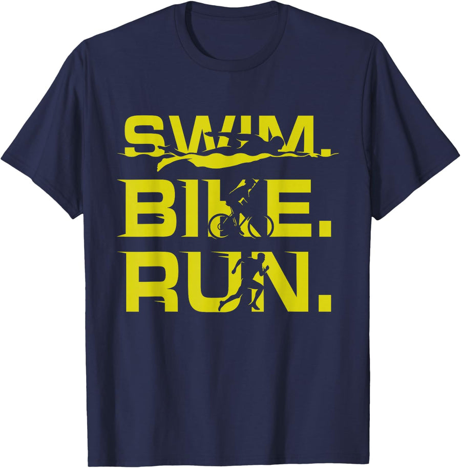 Swim Bike Run Funny Triathlete Sports Lover Outfit Triathlon T-Shirt - Navy Blue