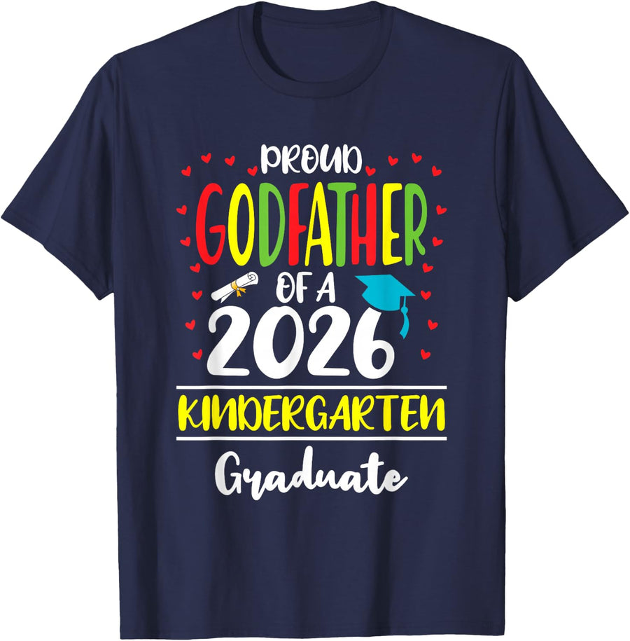 Proud Godfather of a Class of 2026 Kindergarten Graduate T-Shirt - Navy Blue