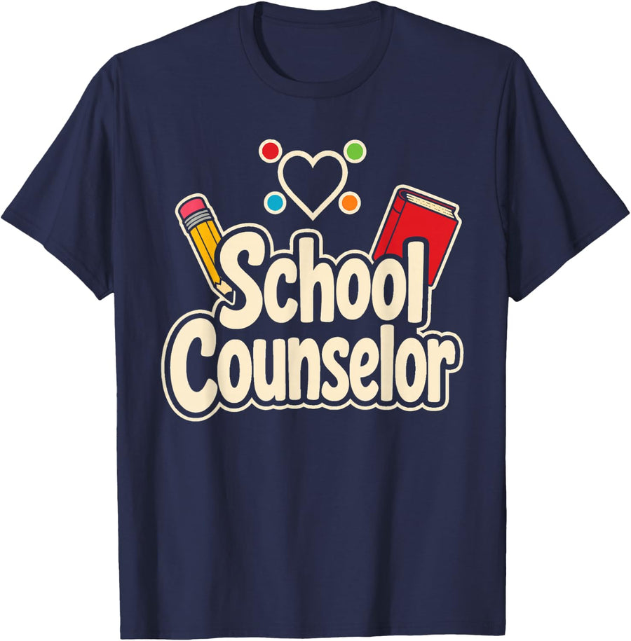 Elementary School Counselor Appreciation Heart Outline T-Shirt - Navy Blue