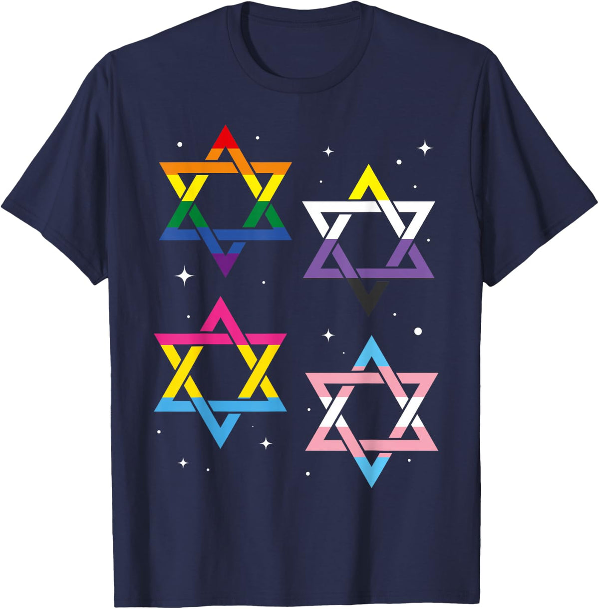 Star Of David Rainbow Flag Gay Pride Month Gift Queer LGBT T-Shirt - Navy Blue