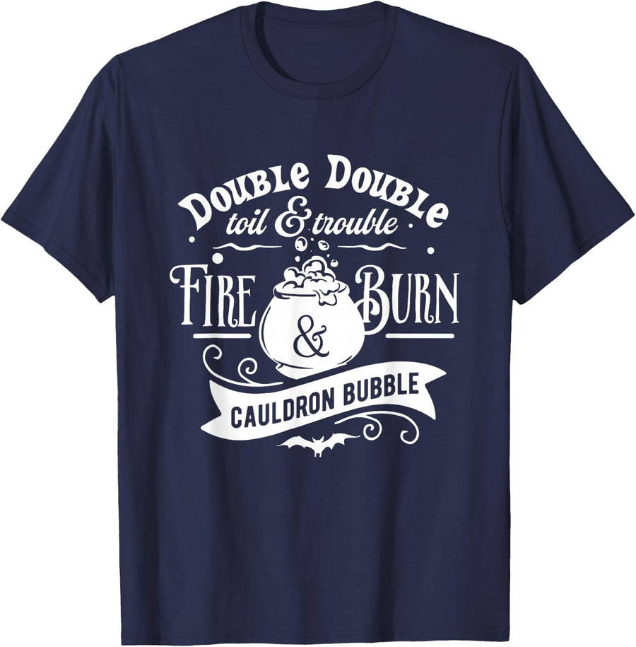 Double Toil and Trouble Shakespeare Macbeth Witch Halloween T-Shirt - Navy Blue