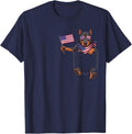 Doberman Dog Pocket Patriotic American Flag 4th of July T-Shirt - Navy Blue