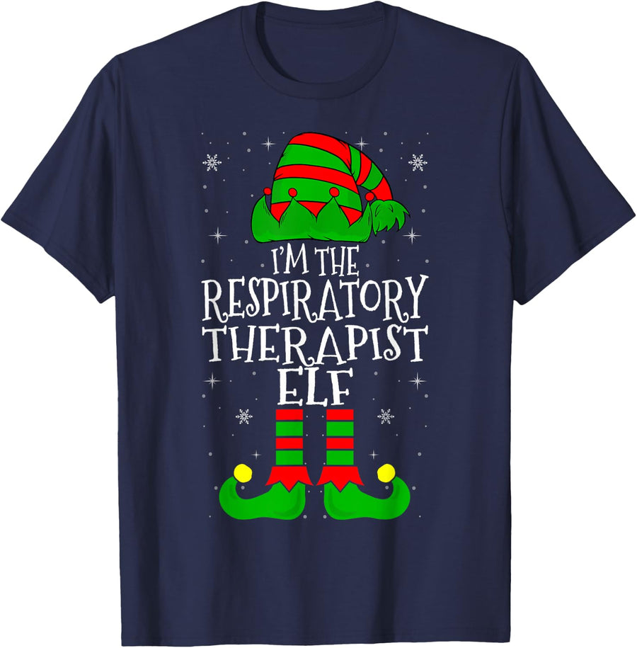 I'm The Respiratory Therapist Elf RT Pulmonologist Christmas T-Shirt - Navy Blue