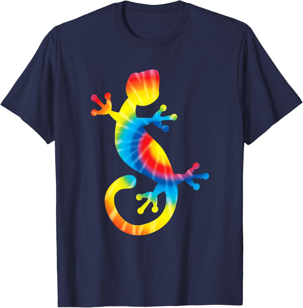 Tie Dye Gecko Rainbow Print Lizard Pet Hippie Peace Gift T-Shirt - Navy Blue