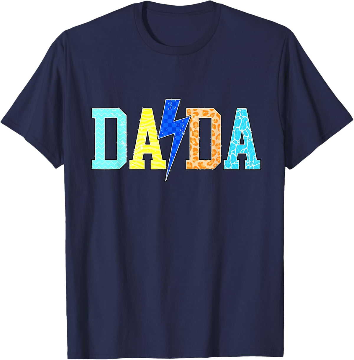 Dada Lightning Bolt Father Checkered Dad Men Fathers Day T-Shirt - Navy Blue