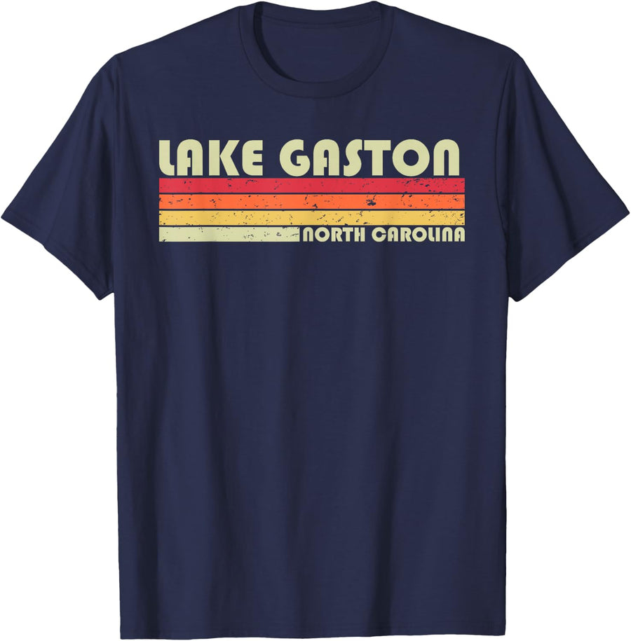 LAKE GASTON NORTH CAROLINA Funny Fishing Camping Summer Gift T-Shirt - Navy Blue