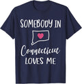 Somebody In Connecticut Loves Me Heart Home State Map T-Shirt - Navy Blue