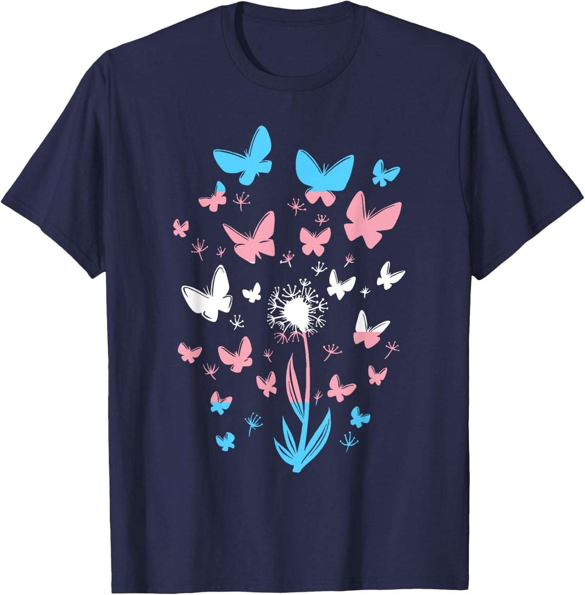 Transgender Petals Flowers Butterflies Transsexual Flag T-Shirt - Navy Blue