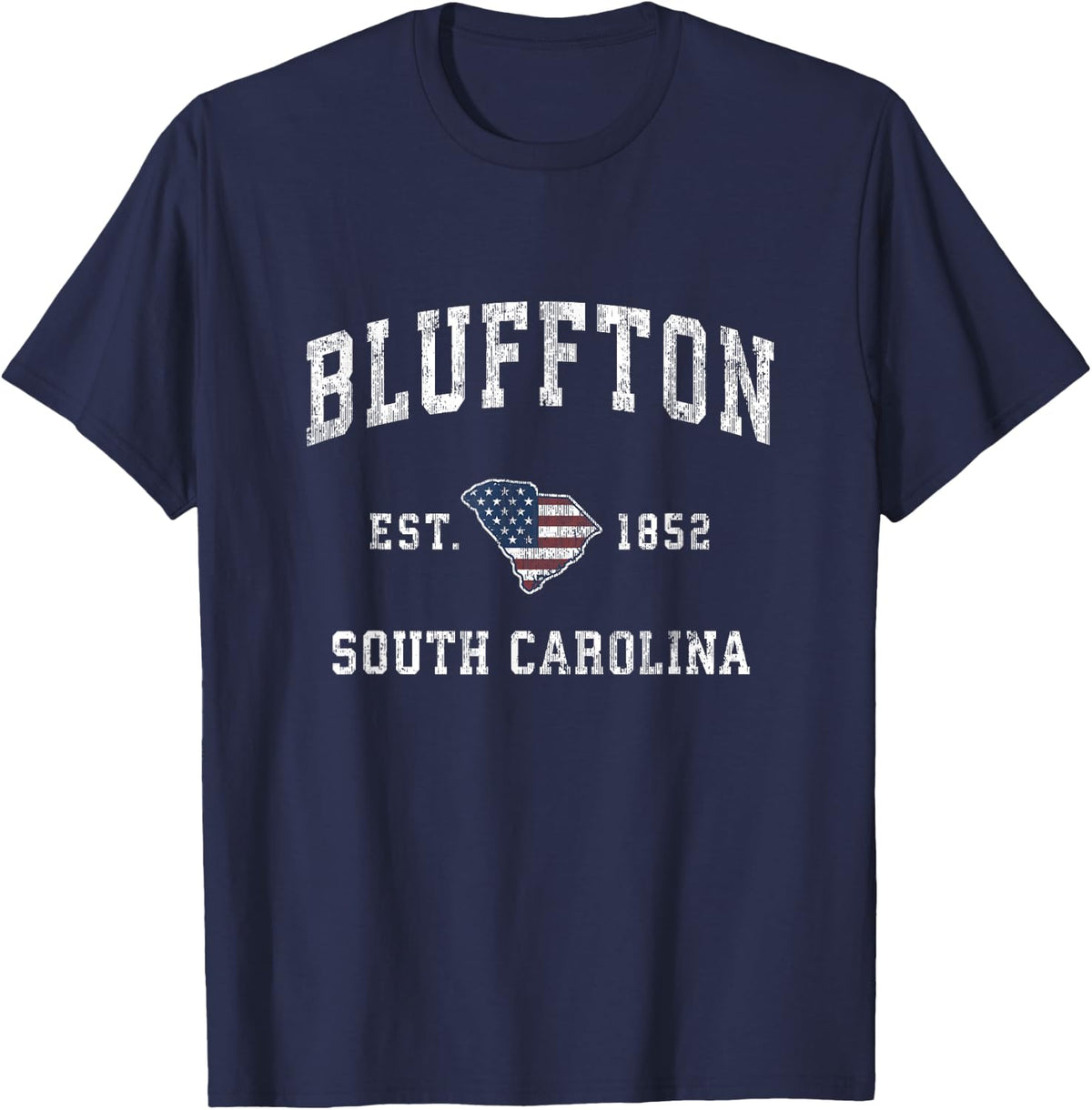 Bluffton South Carolina SC Vintage American Flag Design T-Shirt - Navy Blue