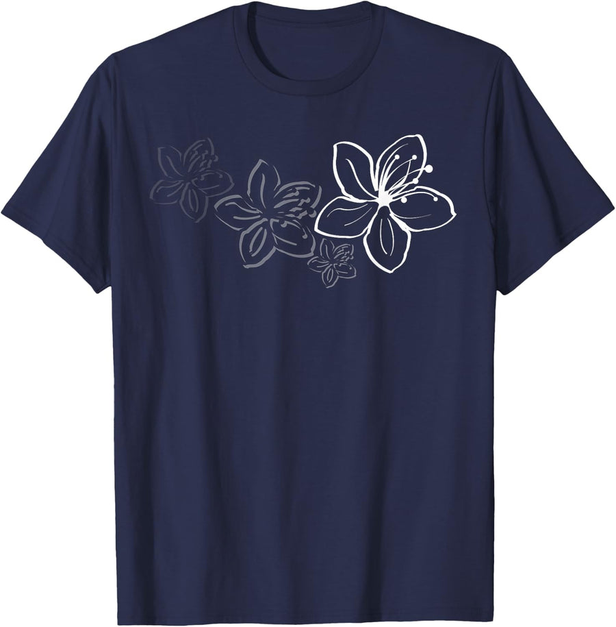 Nostalgink Sampaguita T-Shirt Retro Filipino Flower Tees T Shirts - Navy Blue