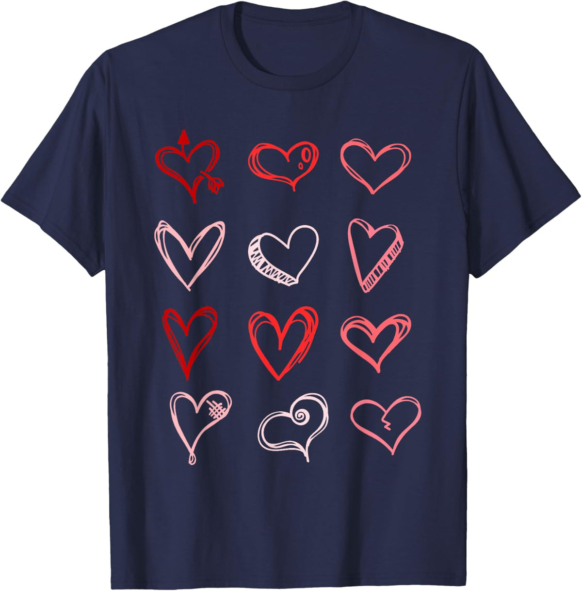 Hearts Pattern Valentines Day Cute Love V-Day Pajama T-Shirt - Navy Blue