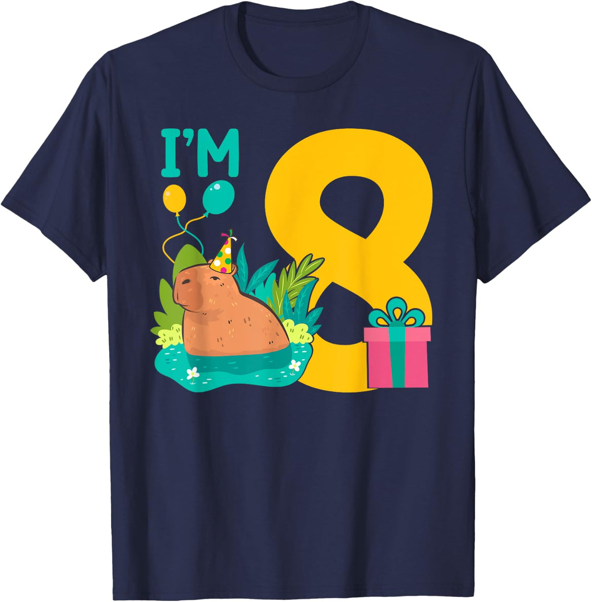 I'm 8 bday Capybara 8th Birthday Capybara T-Shirt - Navy Blue
