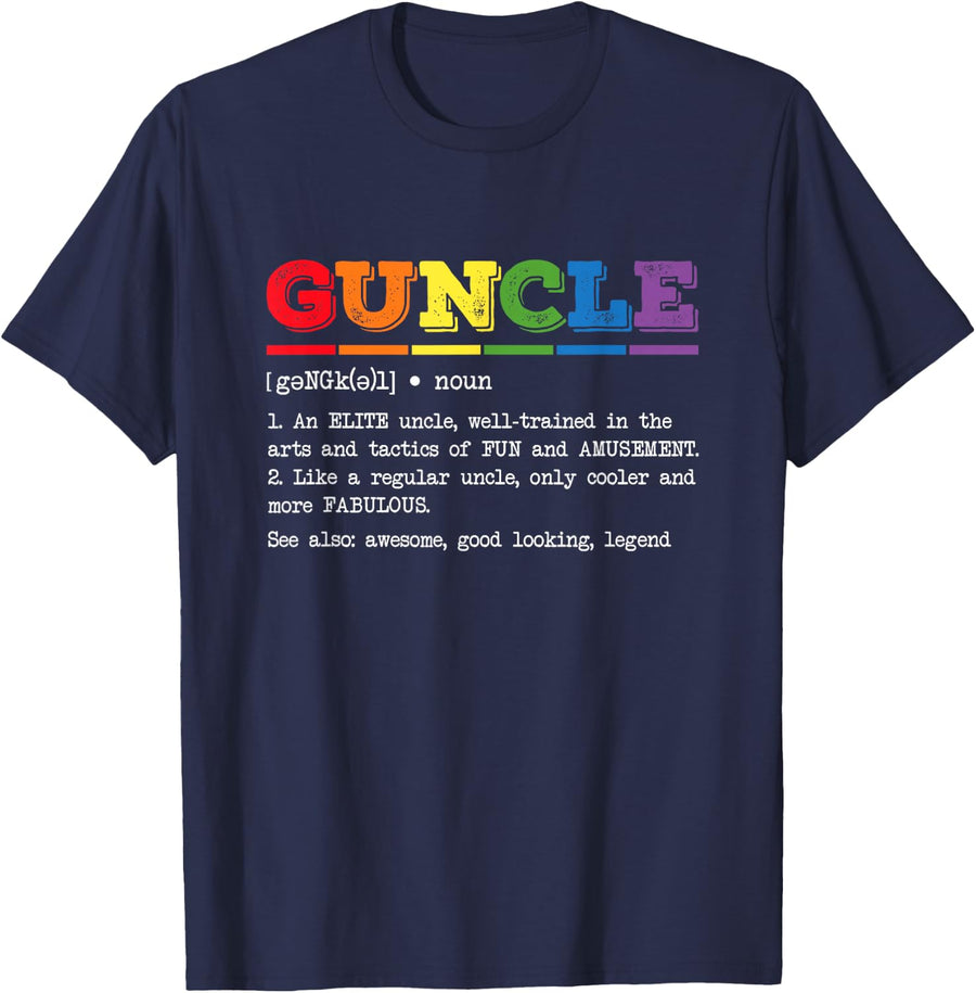 Funny Guncle Definition Proud Gay Uncle LGBTQ Pride Rainbow T-Shirt - Navy Blue