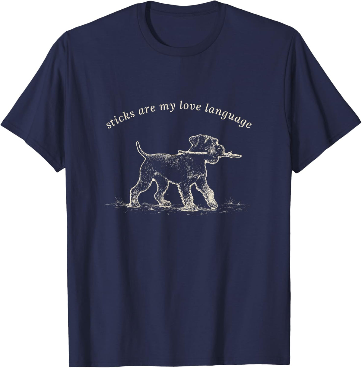 Sticks are My Love Language Giant Schnauzer Dog T-Shirt - Navy Blue