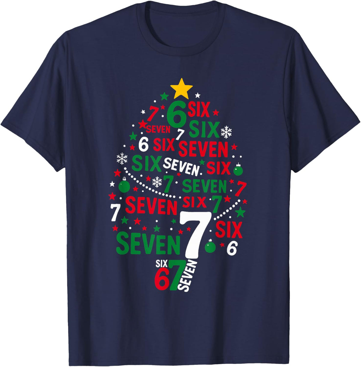 Funny 67 Christmas Tree Six Seven Xmas Gifts T-Shirt - Navy Blue