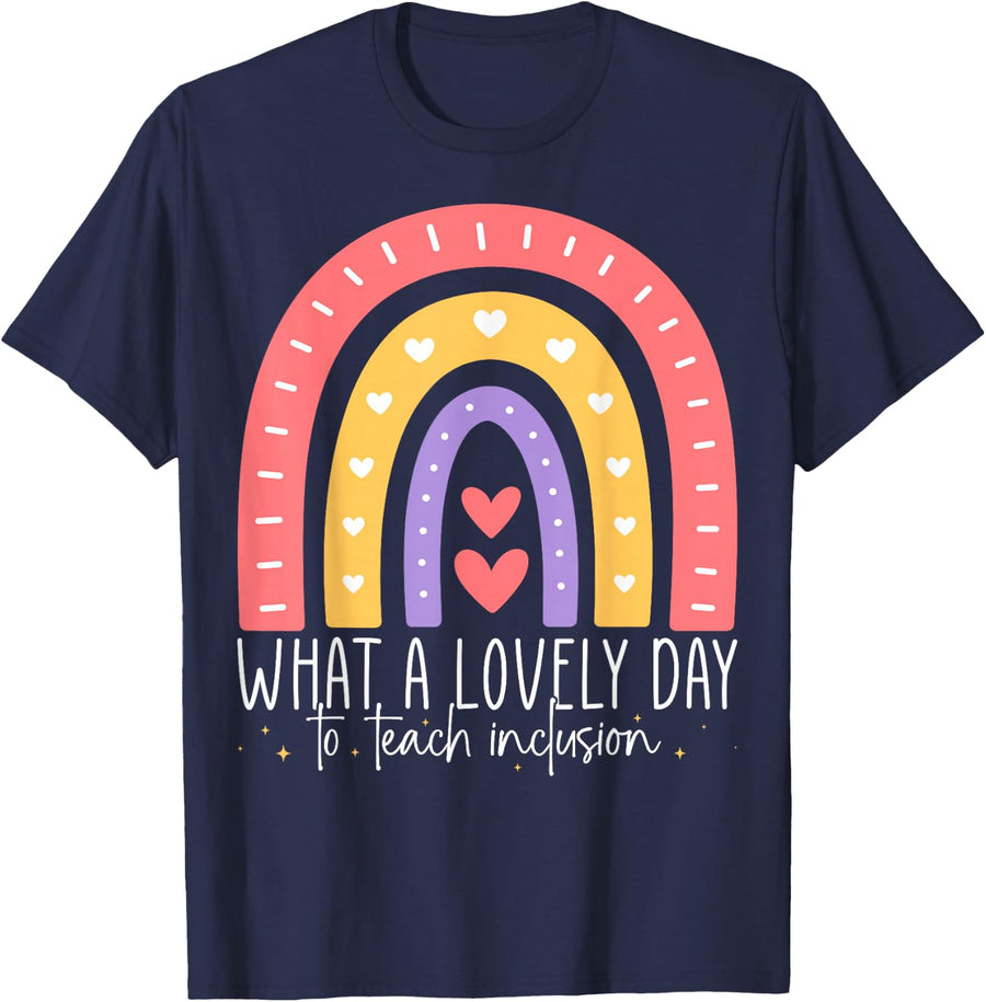 What a Lovely Day to Teach Inclusion - Boho Rainbow SPED T-Shirt - Navy Blue