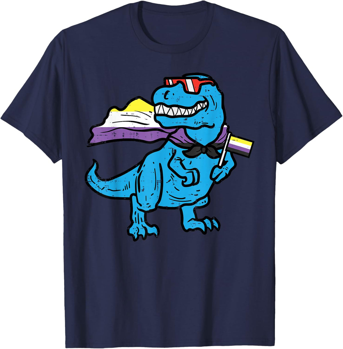 Nonbinary Dino Trex Non Binary Enby Pride Lgbtq Toddler Boys T-Shirt - Navy Blue