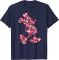 Disney Mickey Mouse Silhouette with Valentine’s Day Hearts T-Shirt - Navy Blue
