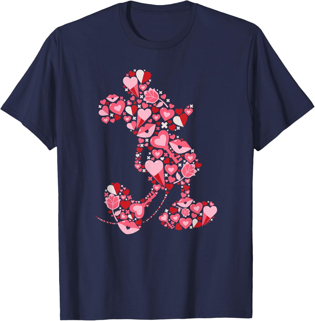 Disney Mickey Mouse Silhouette with Valentine’s Day Hearts T-Shirt - Navy Blue