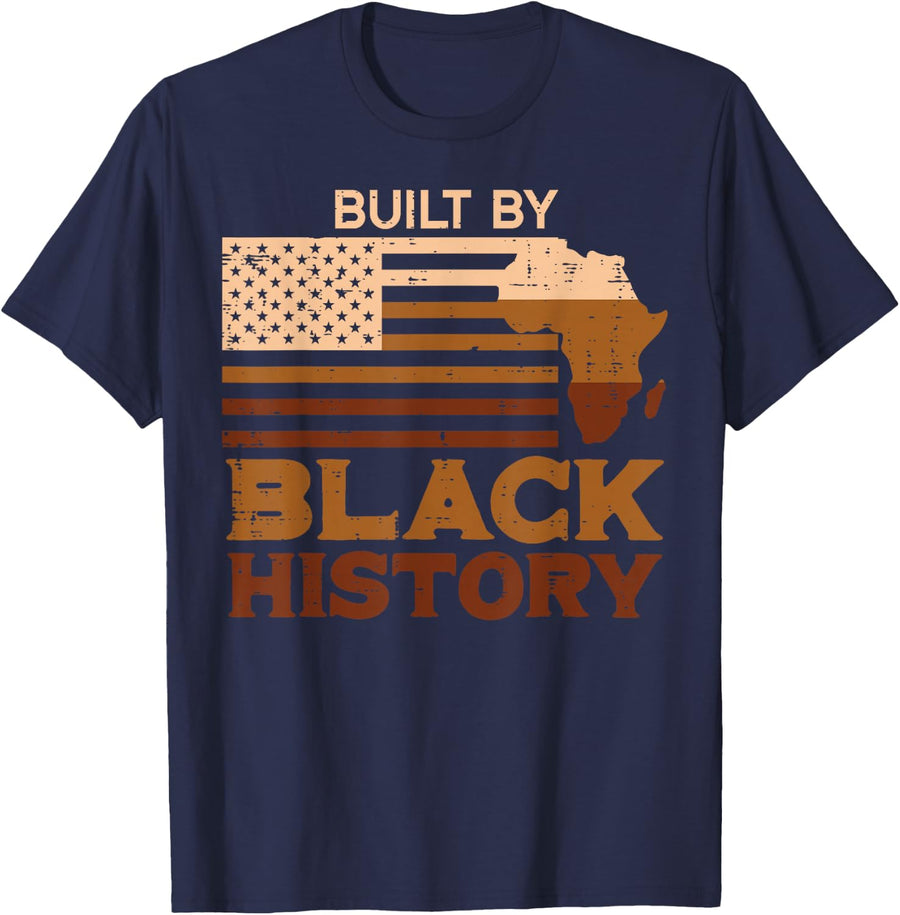 Built By Black History US African Flag Pride Men Women Kids T-Shirt - Navy Blue