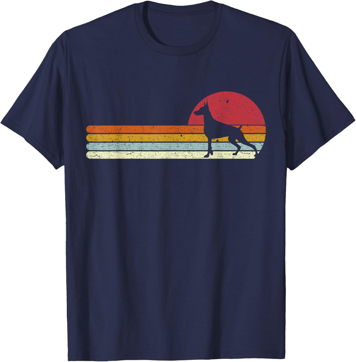 Dobie Dobermann Silhouette Sunset for Dog Owners T-Shirt - Navy Blue