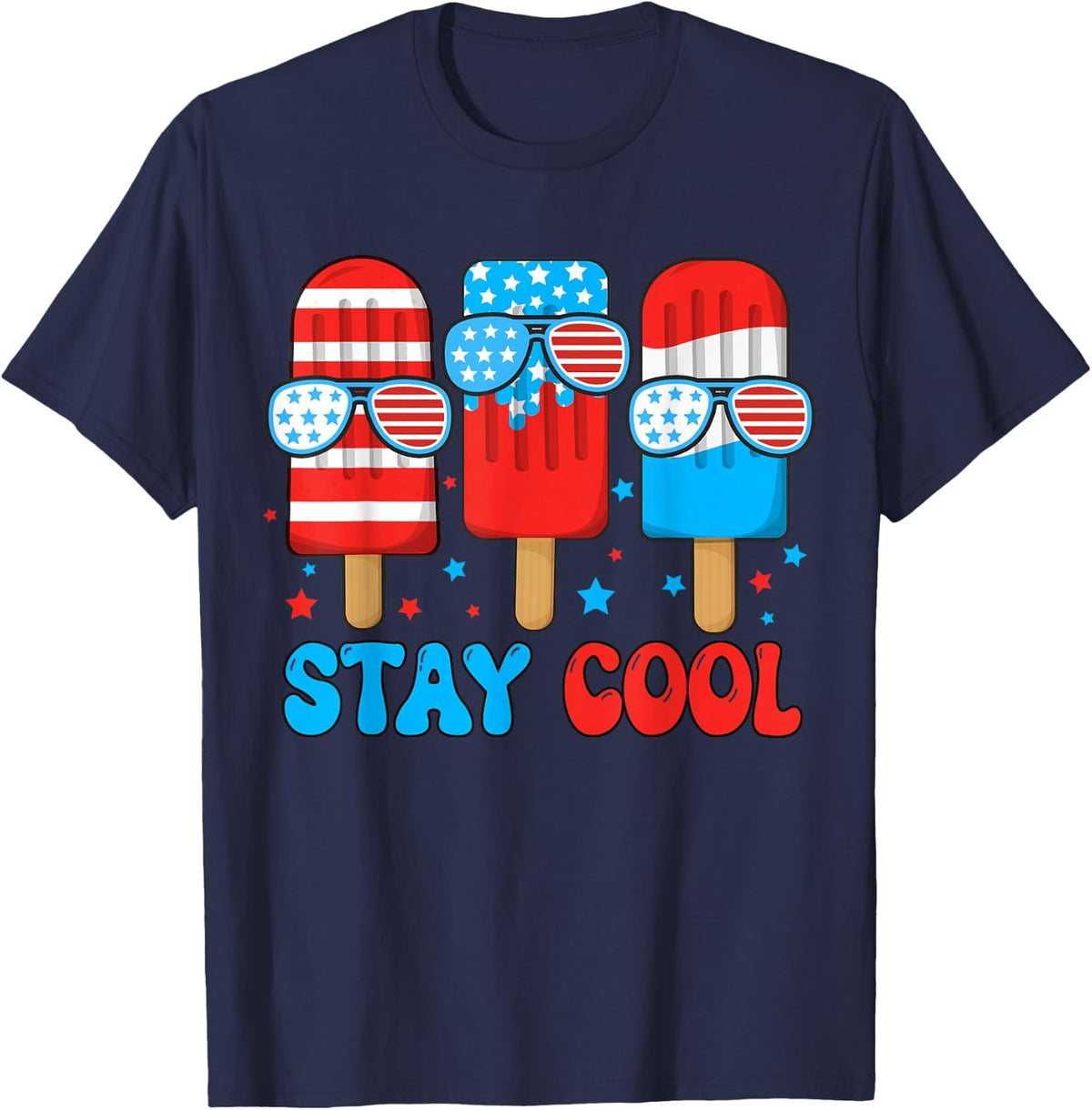 Stay Cool Popsicle 4th July Boys Men Patriotic American Flag T-Shirt - Navy Blue