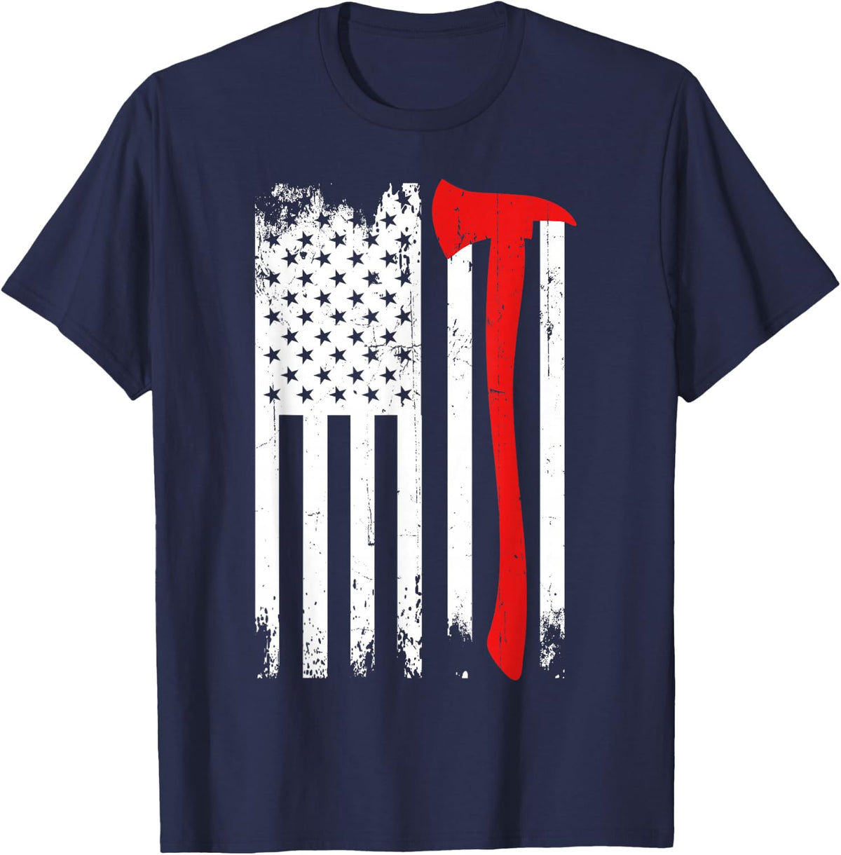 Firefighter Patriotic Fireman Firefighting Rescuer Volunteer T-Shirt - Navy Blue